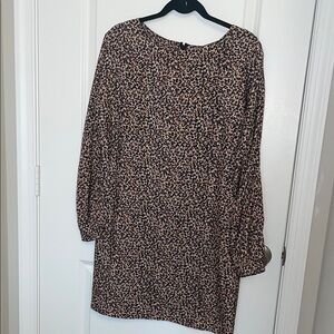 LOFT Brown Tan Sheath Dress with Bishop Sleeves